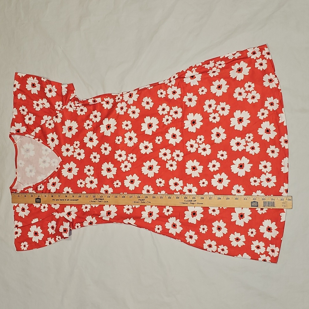 Red Floral Dress Size Small V Neck, Ruffle Sleeves, Pockets NWOT - Picture 10 of 12